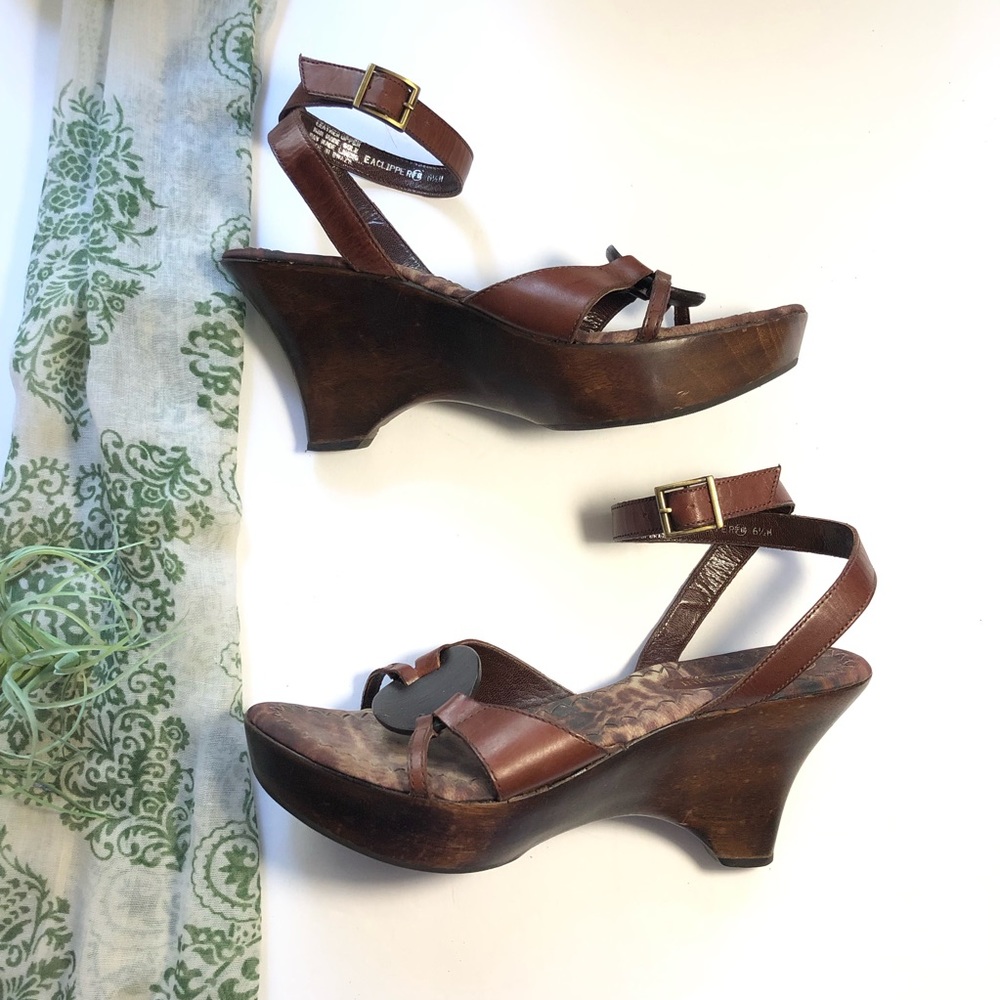 Enzo Angiolini Wood Platform Sandals Ankle Strap